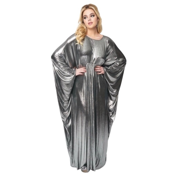 Unique Vintage Dresses & Skirts - Smak Parlour 1970s Silver Batwing Caftan
